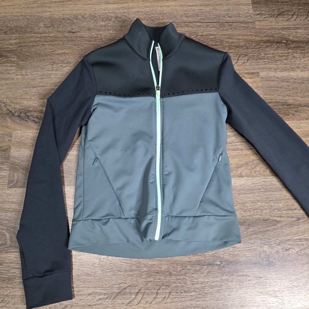 Fabletics Womens XXS Full Zip Jacket‎ Grey Black Mint Laser Cut Athletic 401